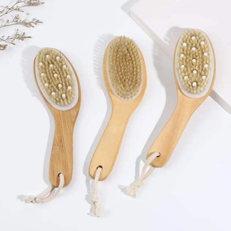 New Ideas Wooden Bamboo Body Brushes Dry Exfoliating Silicone Back Scrubber Cleaning Massage Shower Body Bath Brushes