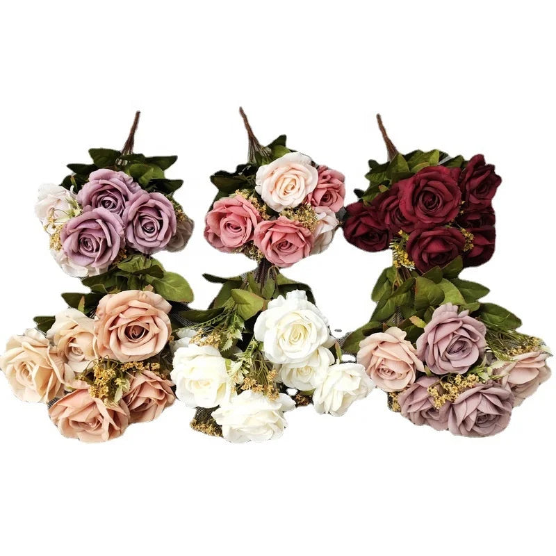 New Arrival Autumn 11 Forks Roses Simulated Wedding Rose Bouquet Artificial Flowers for Sale