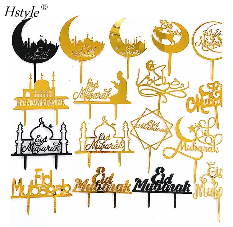 New Eid Mubarak Cake Topper Gold Acrylic Cupcake Topper for Hajj Mubarak Cake Decorations Muslim Eid Baking Cake Supplies PQ691