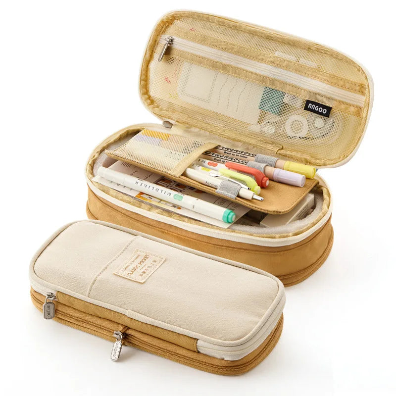 Student Kids New Design Custom Zipper Fabric Canvas Color Blocking School/Gift Pencil Case Organizer Pen Bag