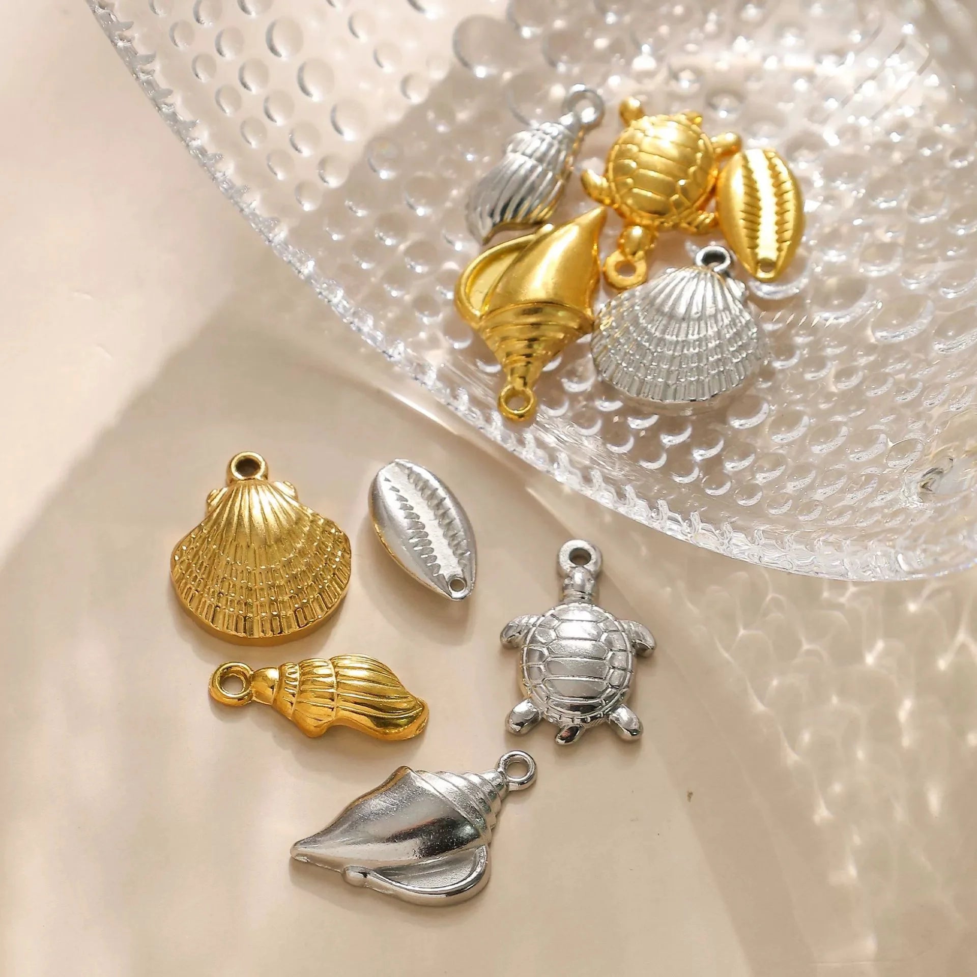 Tarnish Free PVD 18k Gold Stainless Steel Sea Animal Charms Pendants Shell Turtle Necklace & Bracelet Findings