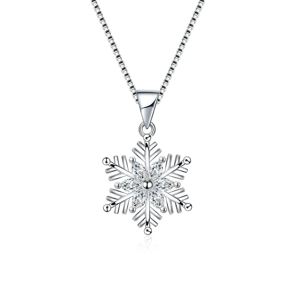 Quick Hand Women's Sweet Snowflake Necklace Pendant With Zircon Creative Ear Earrings Jewelry Set for Collarbone Chain Suit Gift