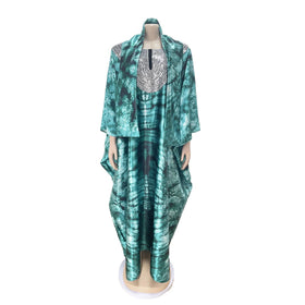 Fall Winter V-neck Printed Long Sleeve Plus Size Women's Dresses Elegant Mother of the Bride Dresses