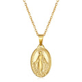 4 Sizes Madonna Mary Jewelry Christian Catholic Necklaces 18k Gold Religious Virgin Mary Oval Coin Pendant Charm Necklace