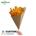 Reusable Hot Food Take Away Cardboard Paper Crepe Cones French Fries Holder Kraft Dipping Sauce Compartment Foldable Takeout