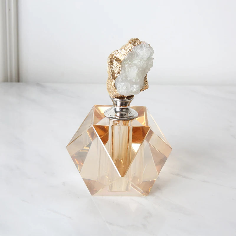 Home Decor FLOLENCO FB-SJ1801 Modern Light Luxury 10ml Clear Empty Perfume Bottle with Blue Agate Crystal for Art Collectibles