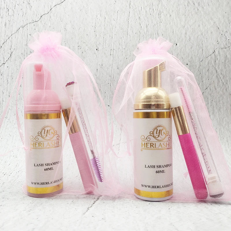 Hot Selling Private Label Natural Vegan Eyelash Extension Foam Cleanser Bottle Kit Pink Lash Shampoo Bottle