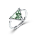 Triangular Halo White Gold Plated Moss Agate Women's Evening Adjustable Ring for Jewelry Gift