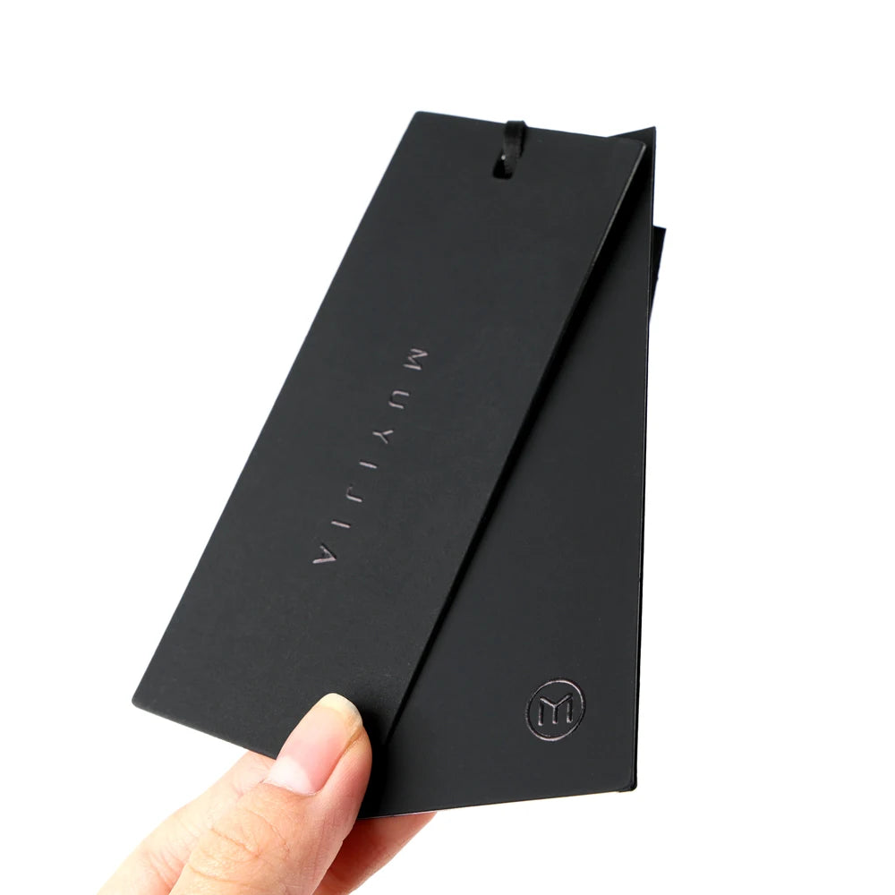 Embossed Black Foil Stamping Logo Clothing Tags Custom Hang Tags