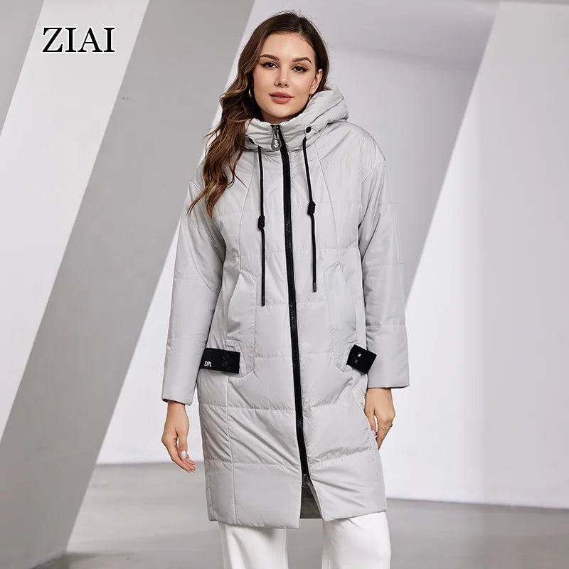 Wholesale Spring Thin Long Coat Leisure Pure Color Drawdown Hooded Hot Selling Coat Fashion Zipper Windproof Outerwear