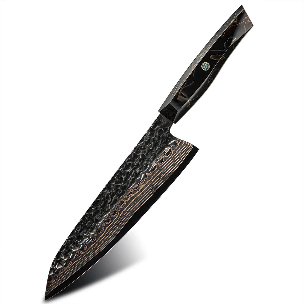 New Custom Resin Handle 8 Inch Copper Damascus Black Hand Forged Knives Damascus Steel Japanese Kitchen Chef Knife