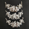 SLBRIDAL Handmade Rhinestones Pearls Ceramic Flower Leaf Bridal Hair Comb Wedding Headpieces Hair Accessories Women Jewelry