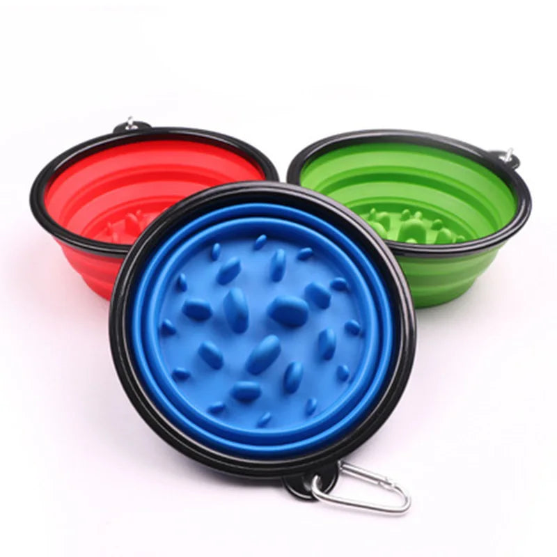 350Ml 1000ML Portable Eco-friendly Plastic Collapsible Travel Slow Feeder Pet Cat Dog Feeding Food Bowl Hook Outdoor Use