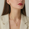 2022 New Stainless Steel 18K Gold Retro Three-dimensional Rhombus square Card Pendant Necklace Earrings Jewelry Set