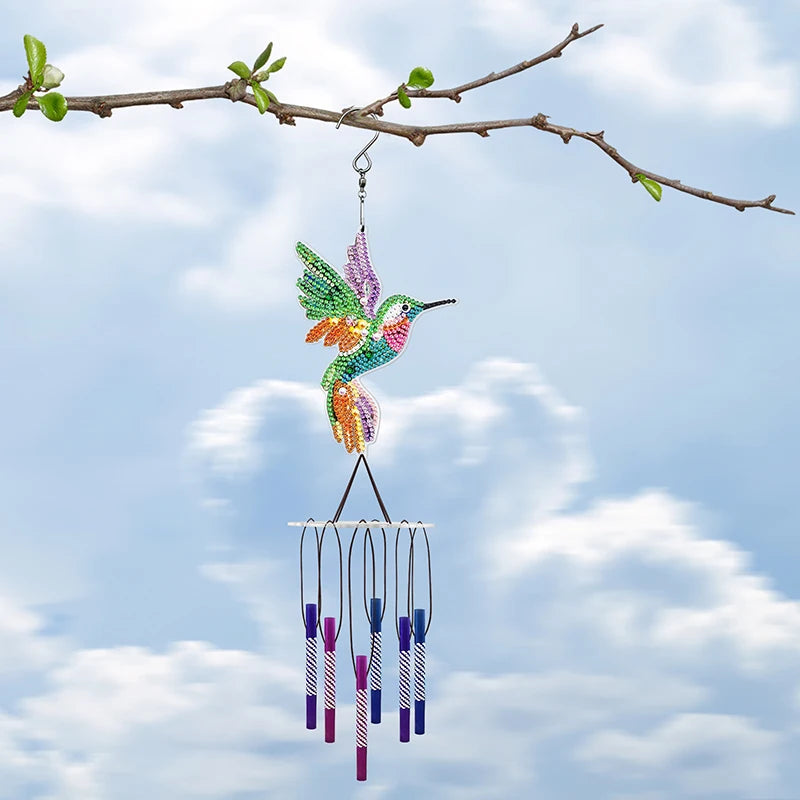 2023 New 5D Diamond Art Hummingbird Dream Catcher Butterfly Peacock Diamond Painting Wind Bell for Decoration