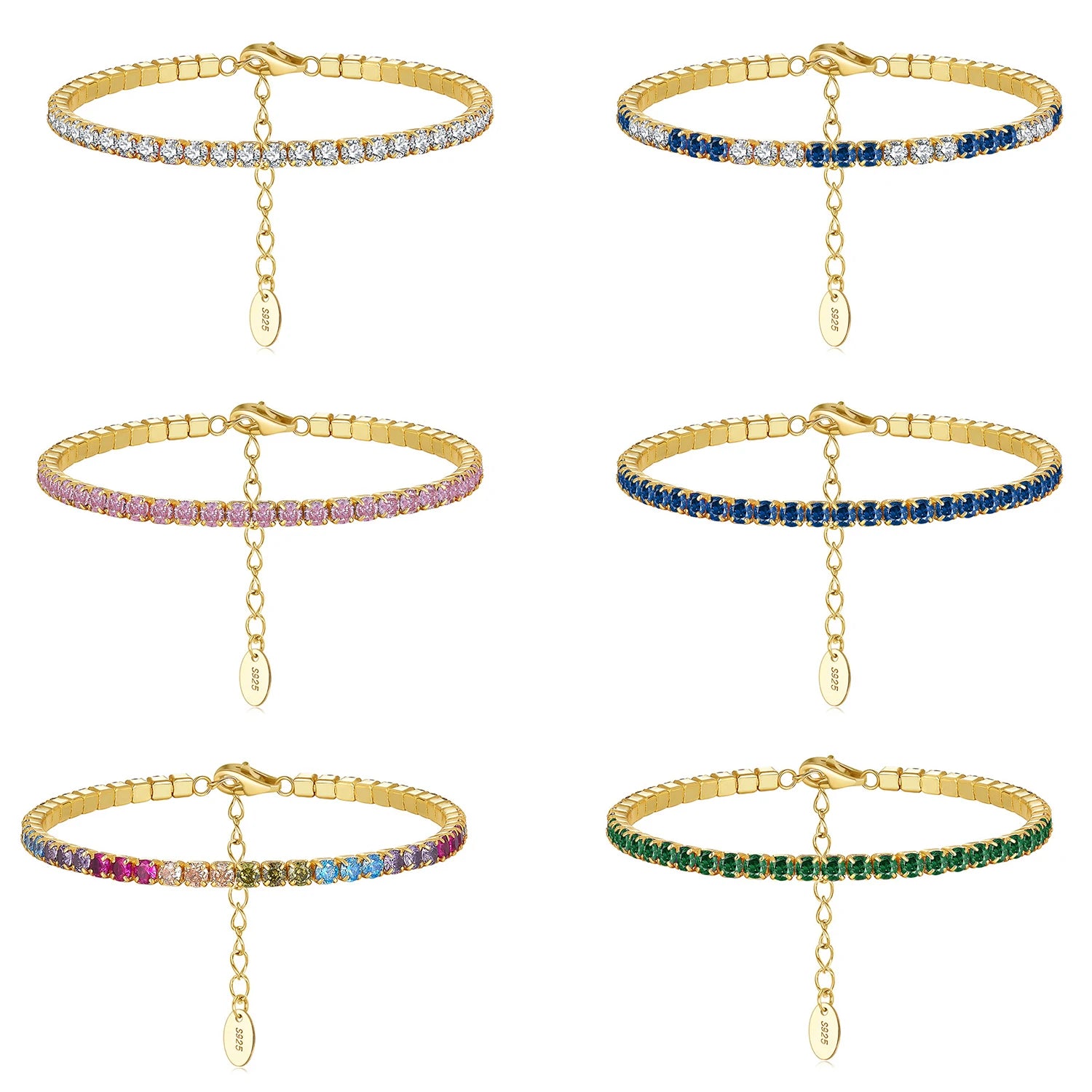 Wholesale Gold Bracelets Fine Jewelry 925 Sterling Silver 3.0mm Cubic Zirconia CZ Adjustable Tennis Bracelet for Women
