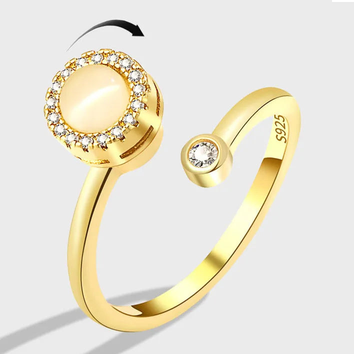 S925 Silver Cat's Eye Stone Transfer Rotatable Anxiety Ring Luxury Cubic Zircon 925 Sterling Silver Index Finger Open Rings