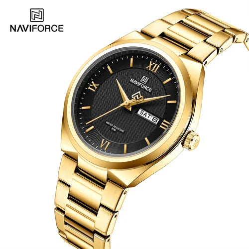 NAVIFORCE 8030 GB Golden Big Dial Factory Custom Logo Waterproof Men Quartz Wrist Watches Stainless Steel Belt Relojes Hombre
