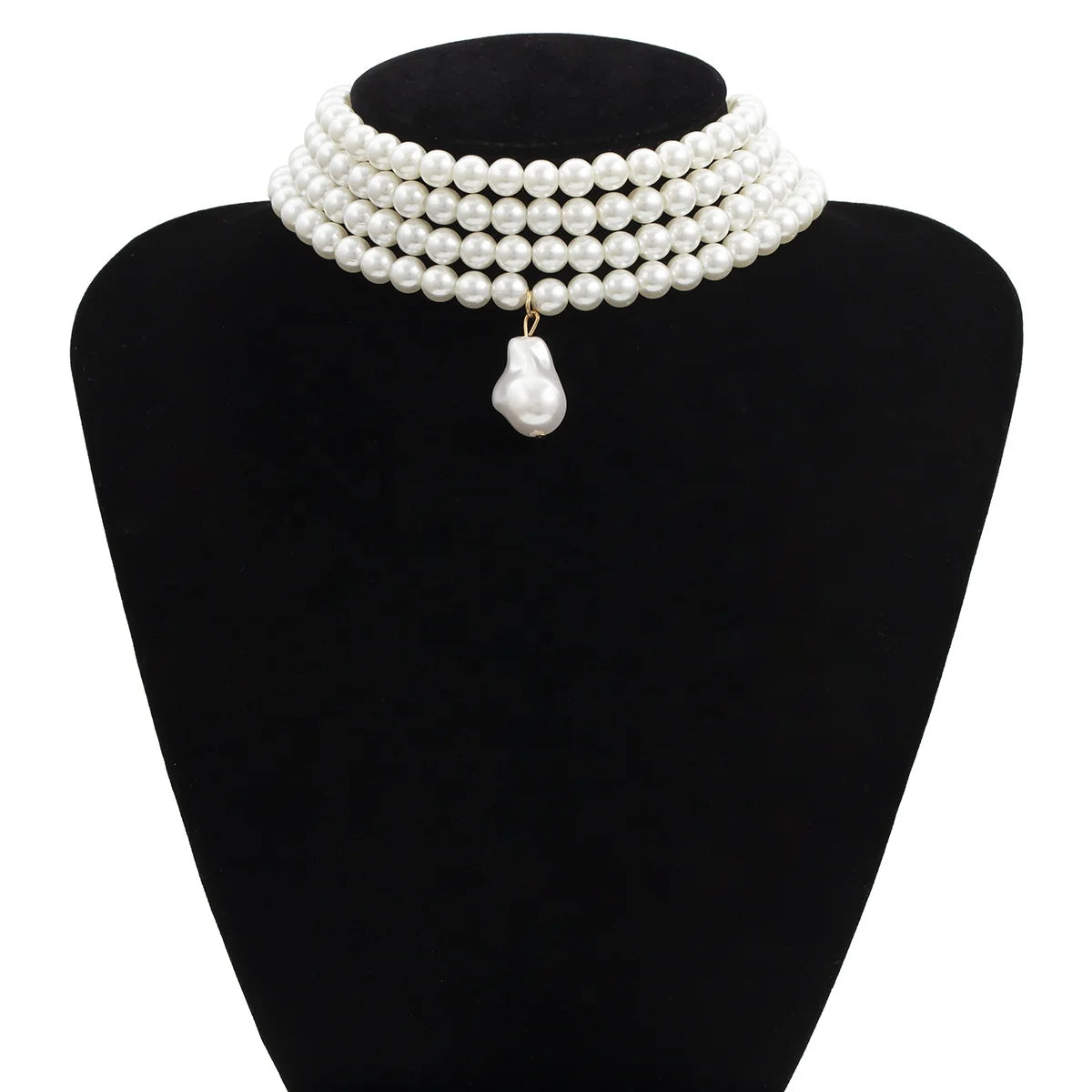 Hot Sale Personality Versatile Geometric Beaded Necklace Simple Multi-layer Pearl Shaped Pendant Necklace