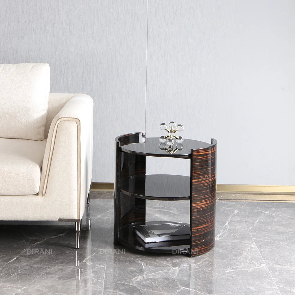 Hot Sell Piano Coating Round Wood Coffee Side Table Set Modern Luxury Side Table