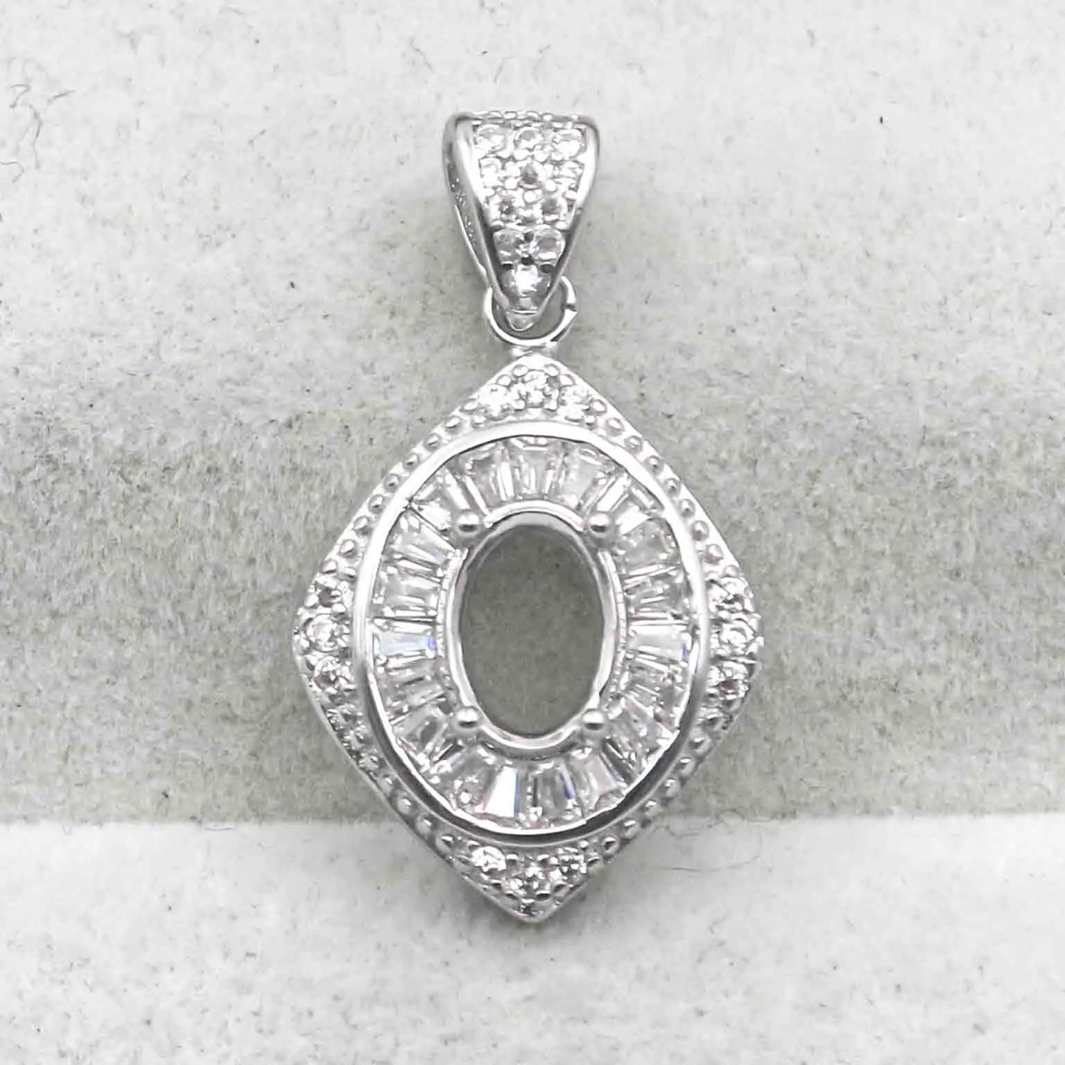 Sterling Silver 5*7mm Semi Mount Pendant Empty Frame Blank Support Setting S925 Base Holder Without Center Stone for DIY Inlay