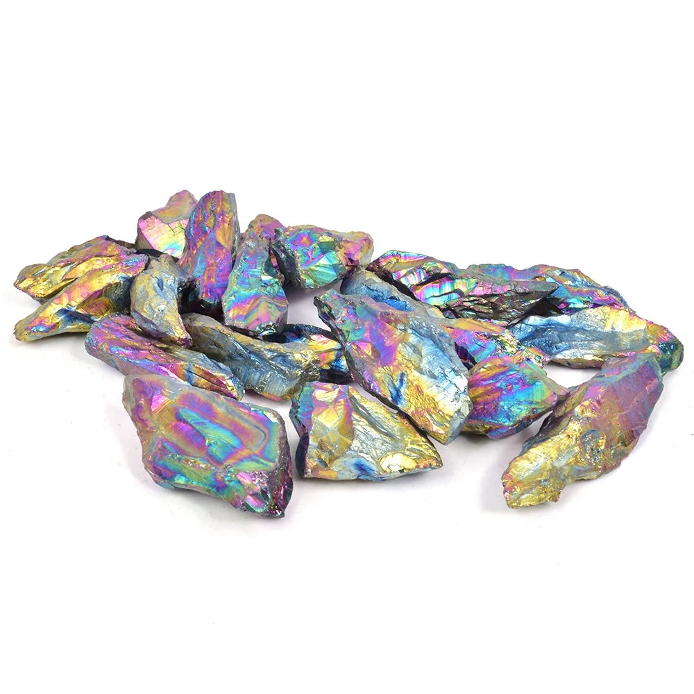 Wholesale Natural Titanium Coated Rainbow Electroplated Irregular Stone Aura Raw Crystal