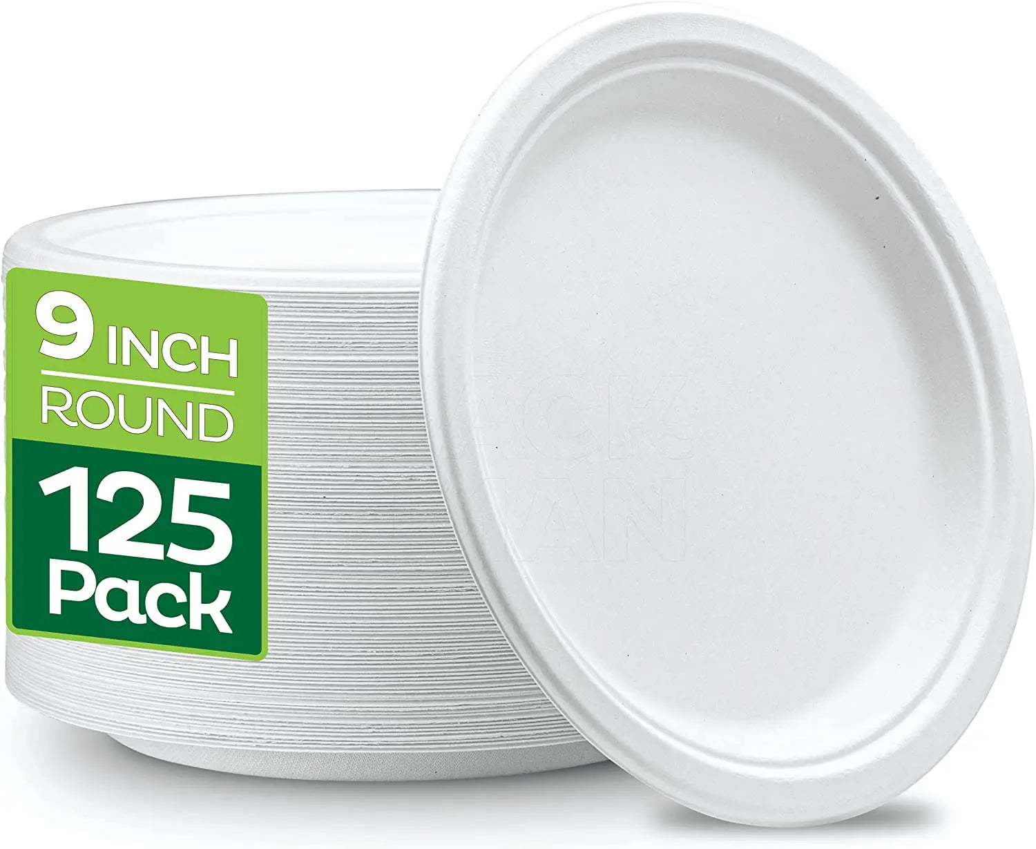 BPA Free Compostable 9 Inch Heavy-Duty 125-Pack Disposable Bagasse Pulp Paper Plate Biodegradable Sugarcane Fiber Takeaway