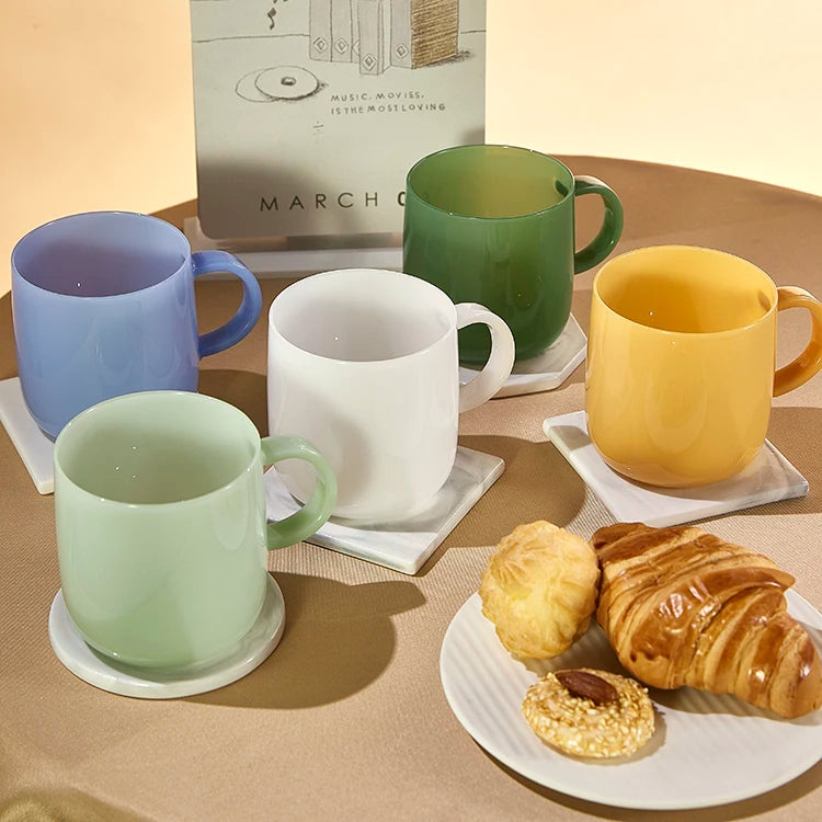 Custom Opaque Jade Milky Mint Color Glass Mug Creative Glass Water Cup Juice Tea Coffee Mug Drinking Cup with Handle