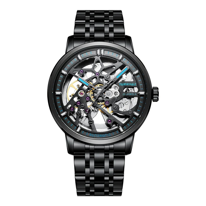 FAIRWHALE New Hollow Out Watch Automatic Mechanical Watch Waterproof Belt Watch for Men