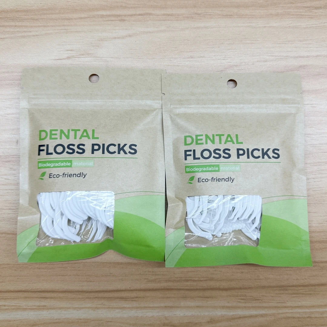 Biodegradable Dental Floss Pick with OEM Logo Packaging Corn Starch Individually Wrapped Floss Picks