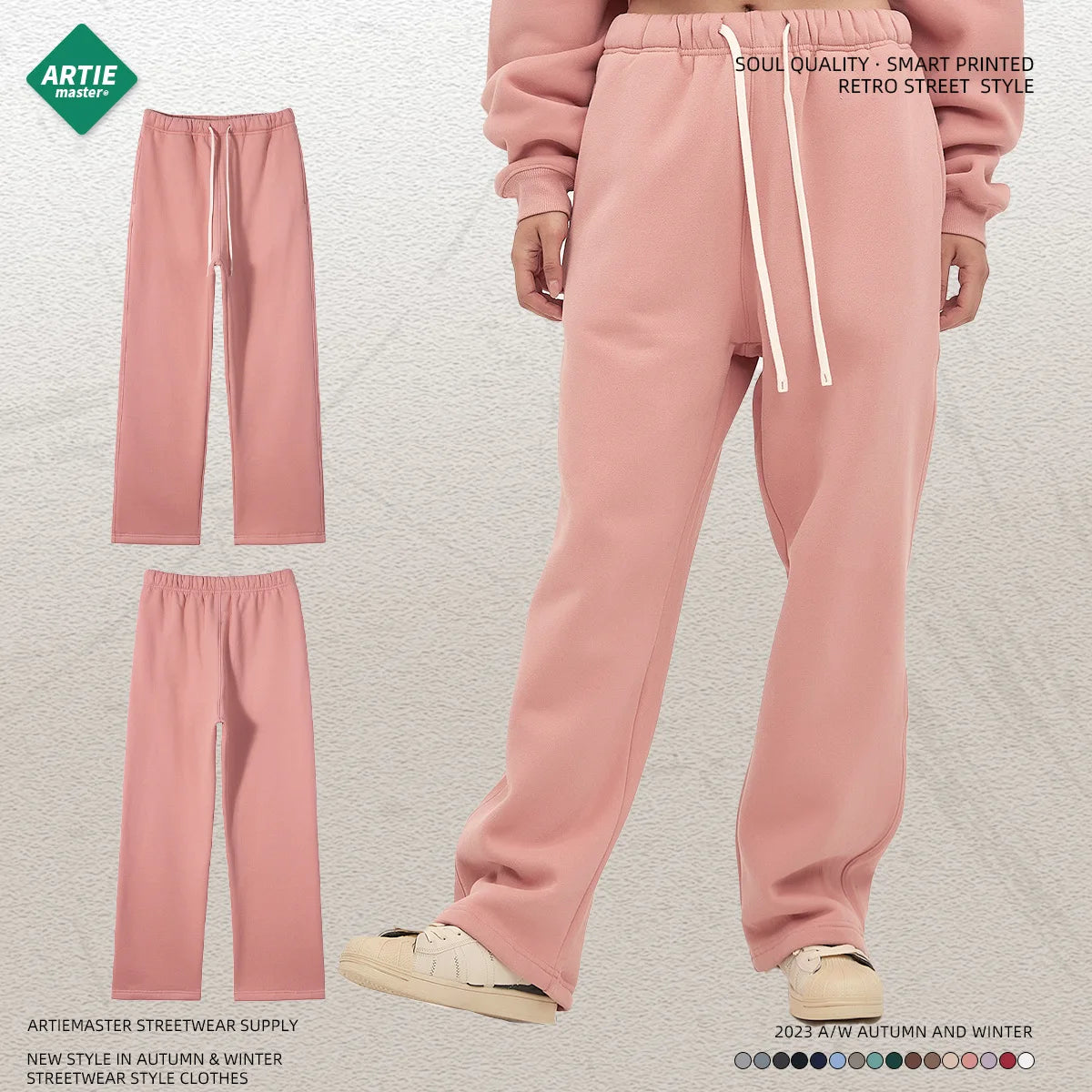 2024 Hot Sale Fall Winter Unisex Couple Leisure Sweatpants ARTIEMASTER Solid Color Oversized High Street Baggy Men Joggers