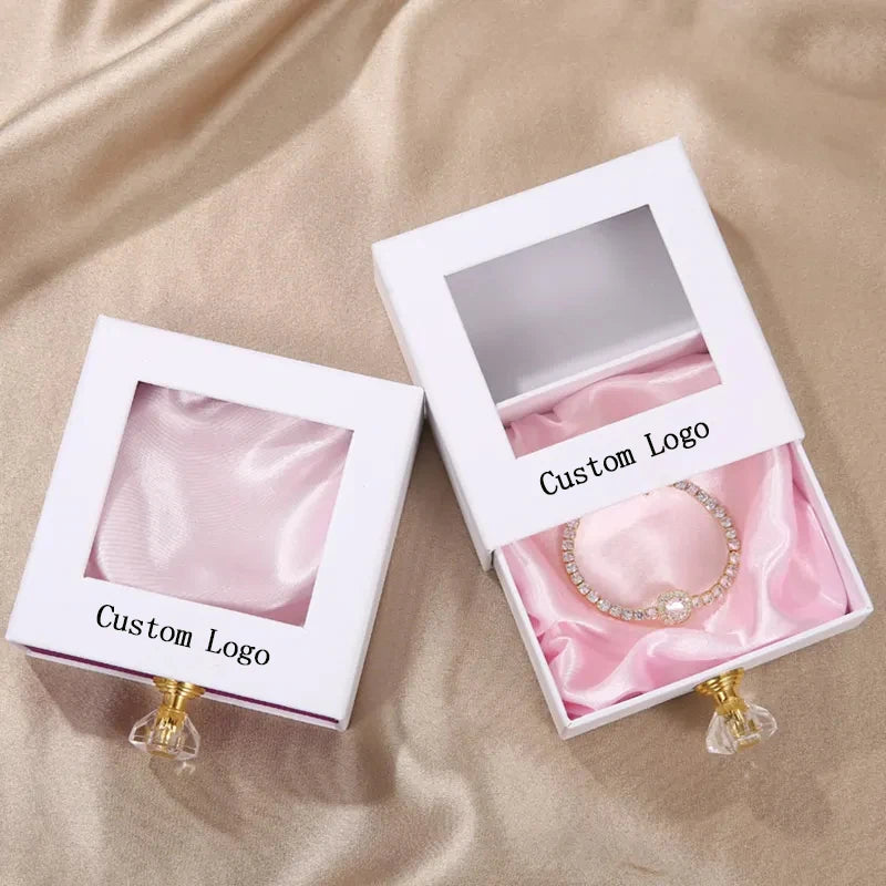 Customized Logo Cardboard Drawer for Jewelry Earring Ring Necklace Pendant Bracelet Packaging Box PVC Window for Jewellery