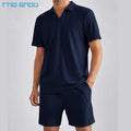 Men Outfit Two Piece Shorts Casual Breathable Textured Knitted Fabric Men's Polo Shirts 2 Piece Pants Tshirt Men's Sets