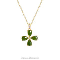Certified S925 Silver Gold-Plated Inlaid Hetian Jade Necklace Female Jasper Four-Leaf Clover Pendant Female Jade Clavicle Chain