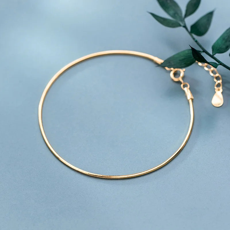 Wish Jewelry Chic Minimalist Thin Round Snake Real Gold Plated 925 Sterling Silver Chain Bracelets for Women Girls