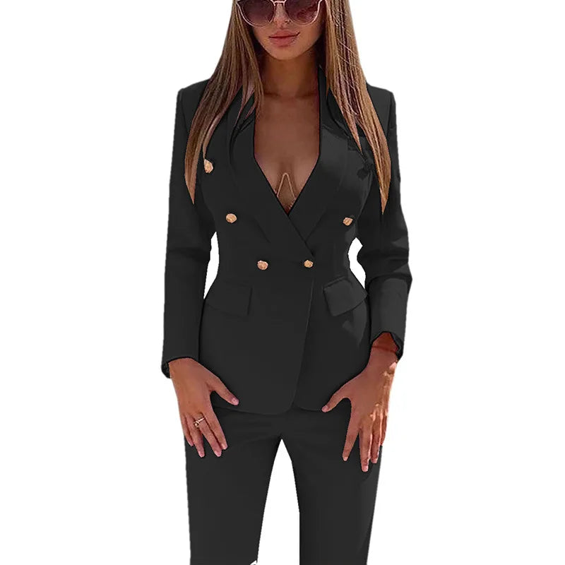 S0454H New Ladies Autumn Winter Fashion Long Sleeve V Neck Ladies Suit Suit