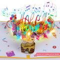 3D Love Birthday Popup Card with LED Light Candle Blow Out Music and Happy Birthday Song Handmade Paper for Kids
