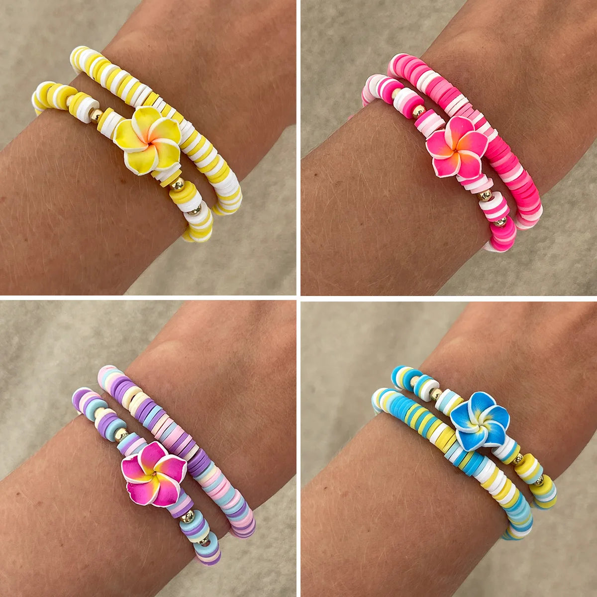 Summer Beach Waterproof Polymer Clay Beads Bracelets Women Jewelry Bohemian Egg Flower Handmade Party Accessories