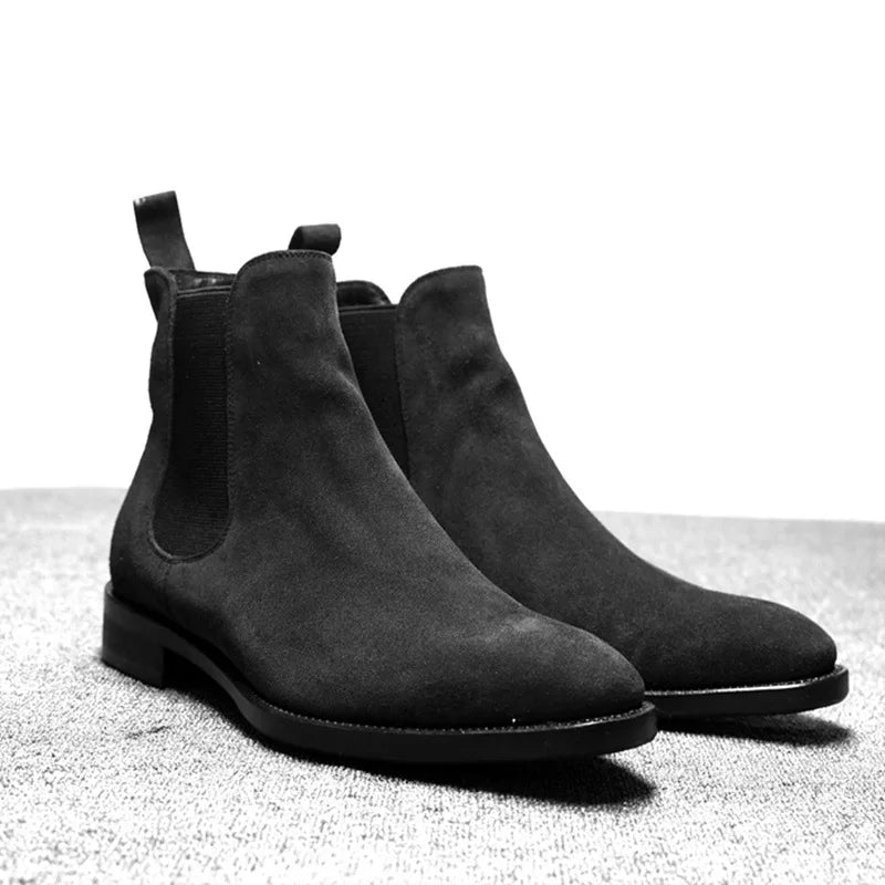 American Big Size Faux Suede Leather Male Ankle Dress Shoes Casual slip on Mid-calf Mens chelsea Boots