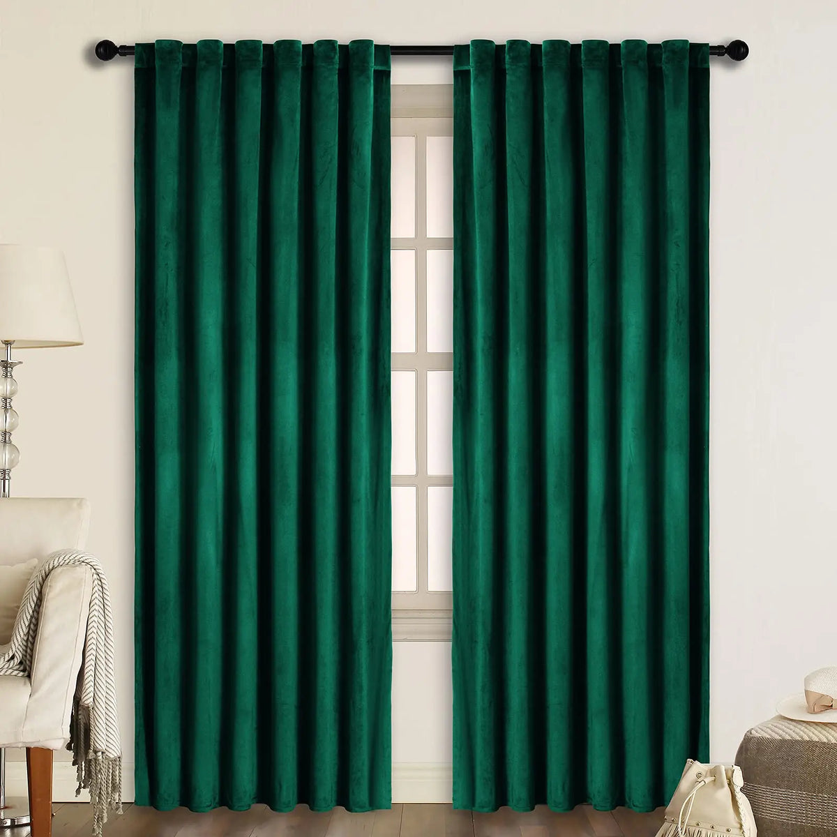 Bindi Modern Elegant Teal Silk Velvet Turquoise Thermal Insulated 280gsm Tab Top Blackout Curtains for Sitting Room All-Season