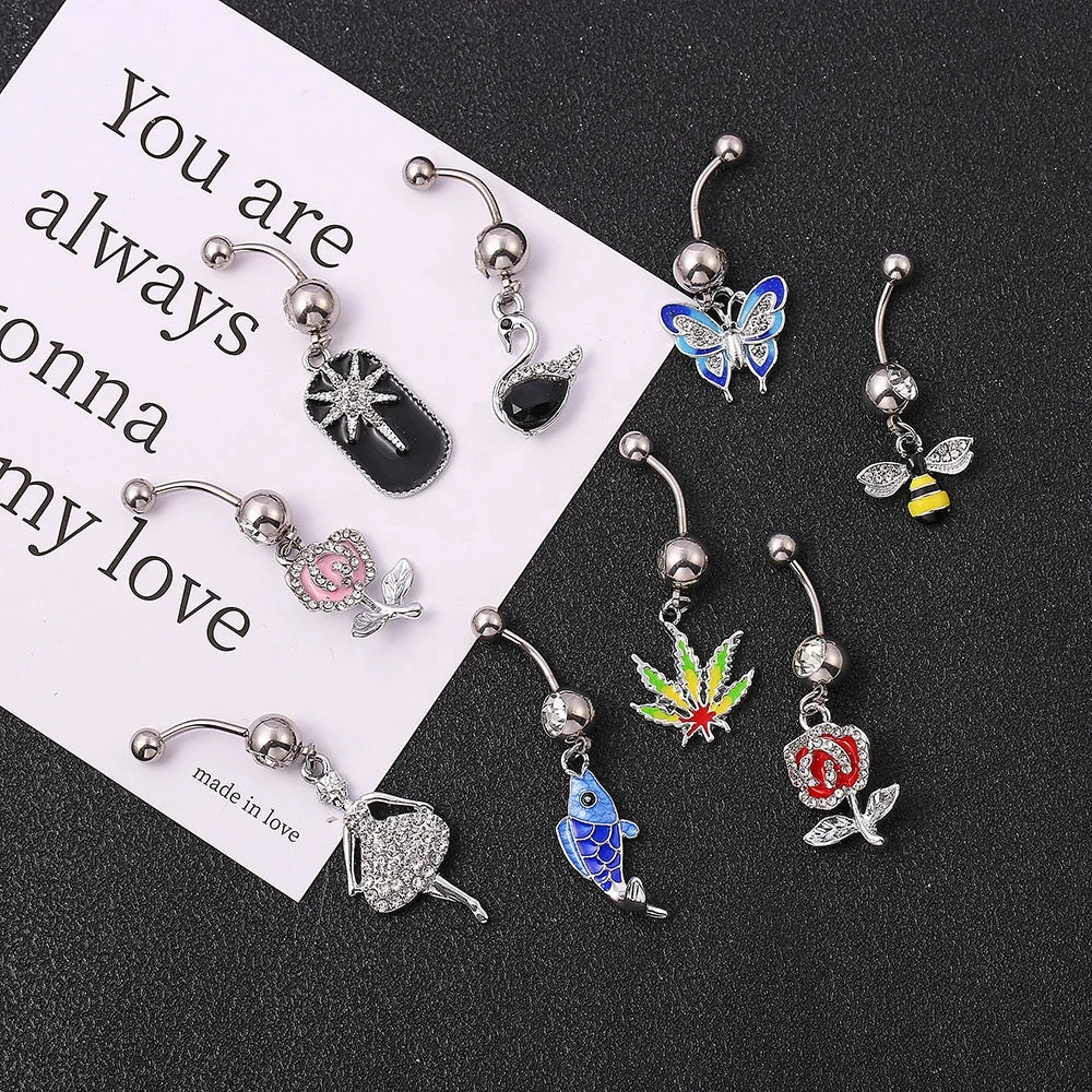 Gaby Women's Cute Stainless Steel Butterfly Body Jewelry Surgical Steel Belly Button Ring for Wedding Gift Piercing Belly Ring