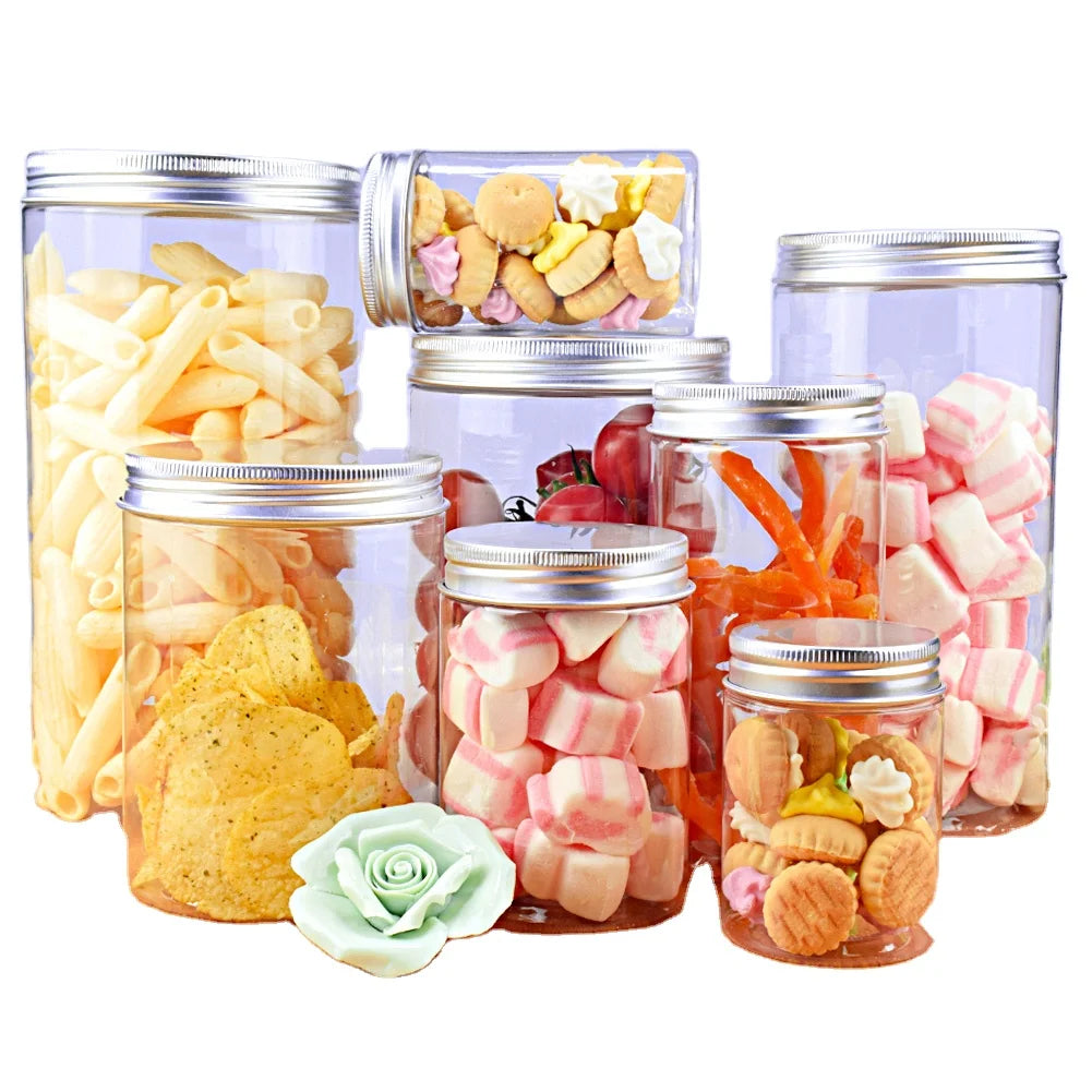 Wholesale Food Grade 100g to 500g clear PET PP Plastic Jar with Aluminum Plastic Screw Cap