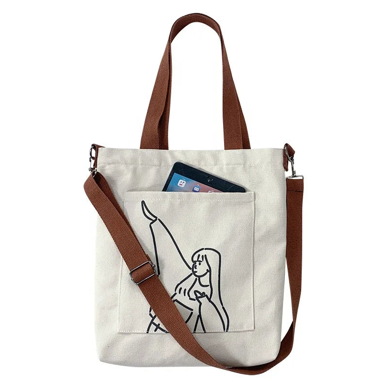 Environmental Portable Gift Double Canvas Bag Wholesale Shoulder Oblique Cross Student Bag