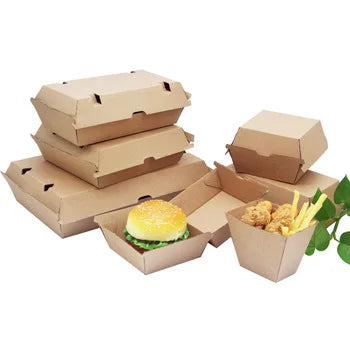Wholesale AU Hotsale Design Corrugated  Kraft Paper Burger Box Custom Printed logo for  KFC Hamburger Chips Fries Fish Box