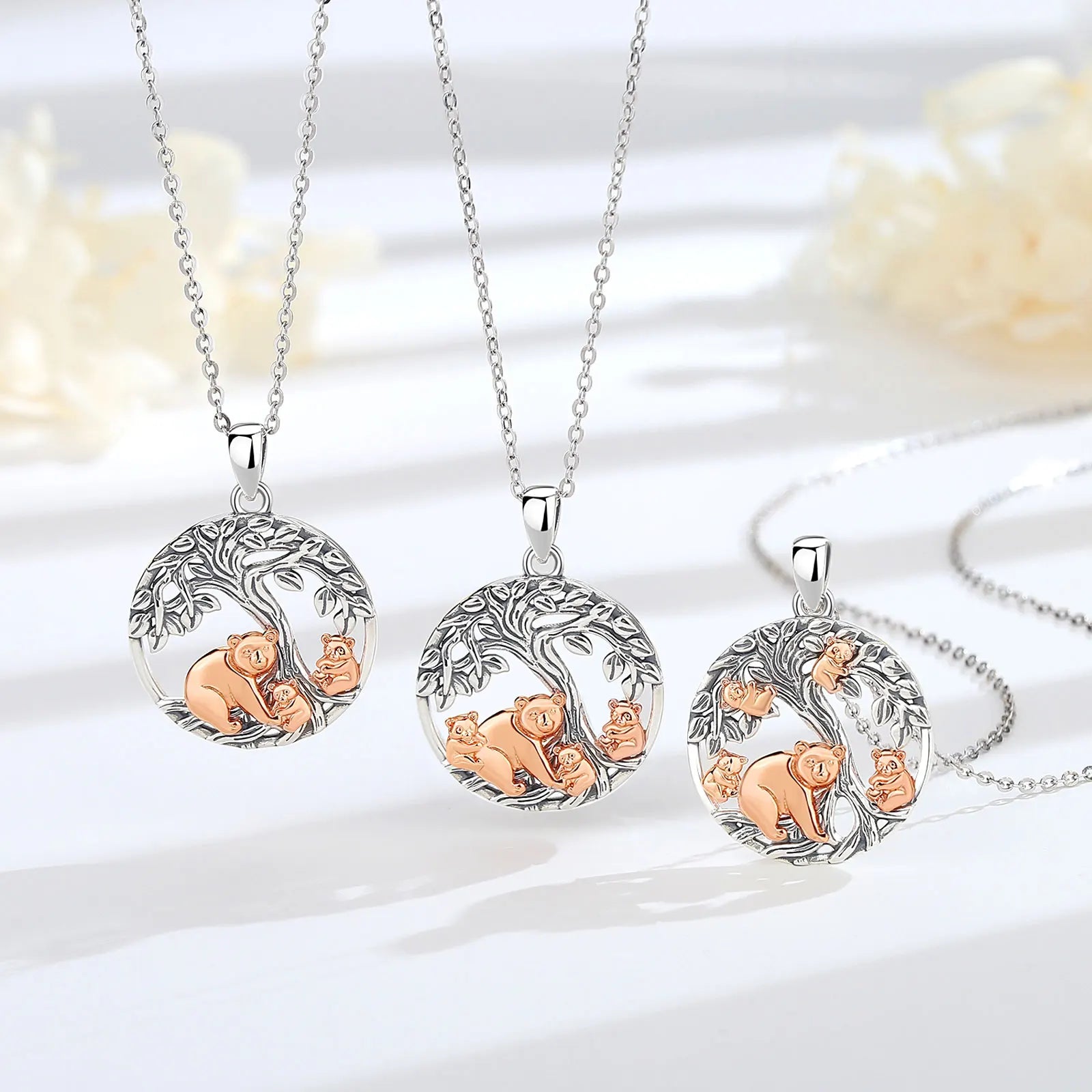 Merryshine 925 Sterling Silver Mama Tree of Life Mothers Day Gifts Cute Animal Heart Teddy Bear Necklace for Women