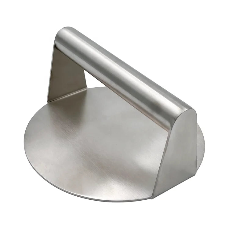 Lightweight Stainless Steel Burger Press 160mm Dia Silver for BBQ Grill Smoker Flat Bottom Metal Handle Sheet Metal Fabrication