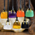 Natural Stone Crystal Purse Carving Necklace Crystal Handbag Pendant with Leather Cord Birthday Gift Gemstone Purse Necklace