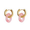 High Grade Round Crystal Natural Stone Jade Pendant Stainless Steel Gold Plated Hoop Earrings