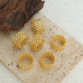 Personality Stylish Retro Honeycomb Shaped Hollowed Out Design Czech Diamond Titanium Stainless Steel Gold Plating Ring