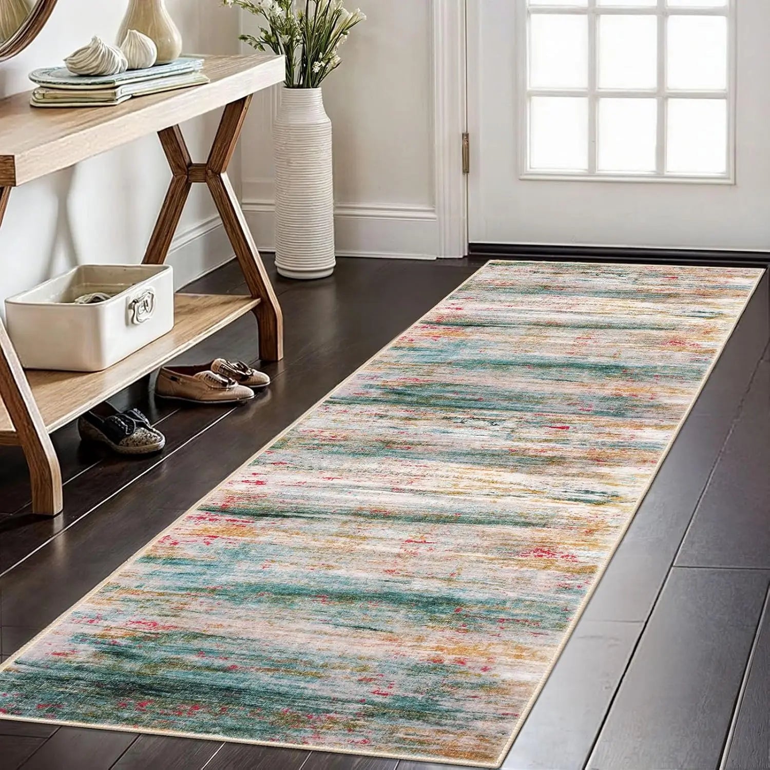 Soft Runners for Hallways Non Slip Printed Distressed Laundry Room Rug Low-Pile Rug for Entryway/Bedroom/Living Room